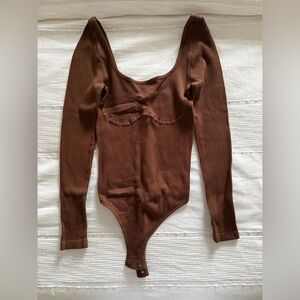Free People Brown Ribbed Bodysuit